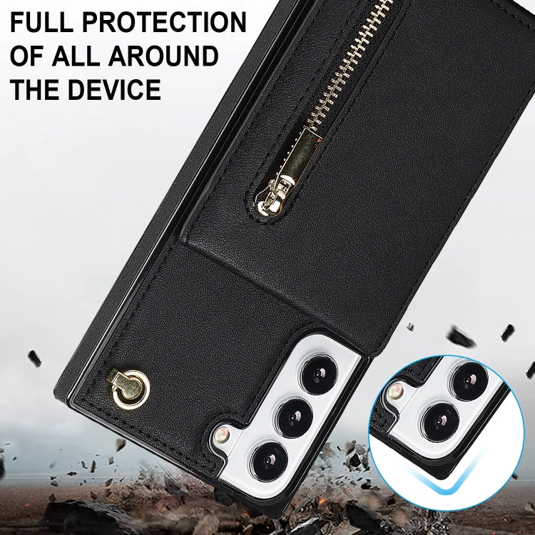 For Samsung Galaxy S21 FE 5G Cross-body Square Zipper Card Holder Bag Phone Case(Black)