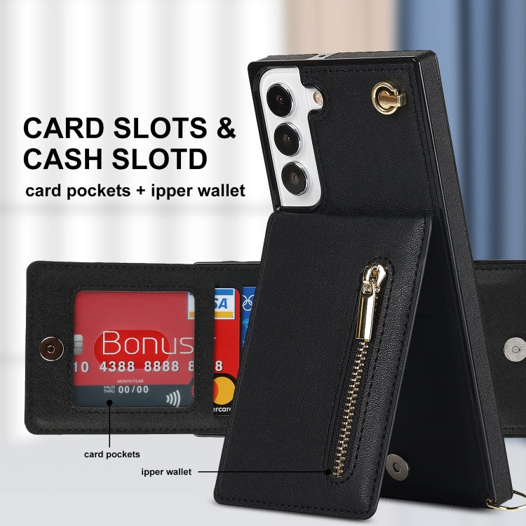 For Samsung Galaxy S21 FE 5G Cross-body Square Zipper Card Holder Bag Phone Case(Black)