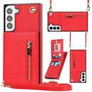 For Samsung Galaxy S21 FE 5G Cross-body Square Zipper Card Holder Bag Phone Case(Red)