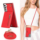 For Samsung Galaxy S21 FE 5G Cross-body Square Zipper Card Holder Bag Phone Case(Red)