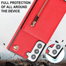 For Samsung Galaxy S21 FE 5G Cross-body Square Zipper Card Holder Bag Phone Case(Red)