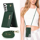 For Samsung Galaxy S21 FE 5G Cross-body Square Zipper Card Holder Bag Phone Case(Green)