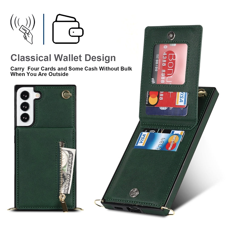 For Samsung Galaxy S21 FE 5G Cross-body Square Zipper Card Holder Bag Phone Case(Green)