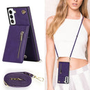 For Samsung Galaxy S21 FE 5G Cross-body Square Zipper Card Holder Bag Phone Case(Purple)