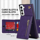 For Samsung Galaxy S21 FE 5G Cross-body Square Zipper Card Holder Bag Phone Case(Purple)