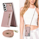 For Samsung Galaxy S21 FE 5G Cross-body Square Zipper Card Holder Bag Phone Case(Rose Gold)