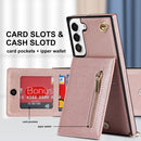 For Samsung Galaxy S21 FE 5G Cross-body Square Zipper Card Holder Bag Phone Case(Rose Gold)