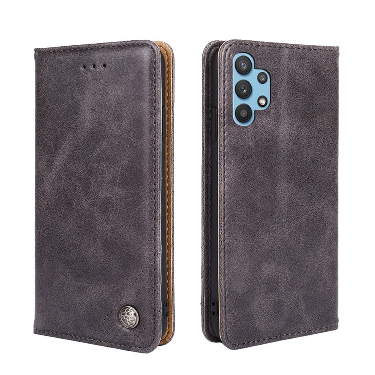 For Samsung Galaxy M32 5G Non-Magnetic Retro Texture Leather Phone Case(Grey)