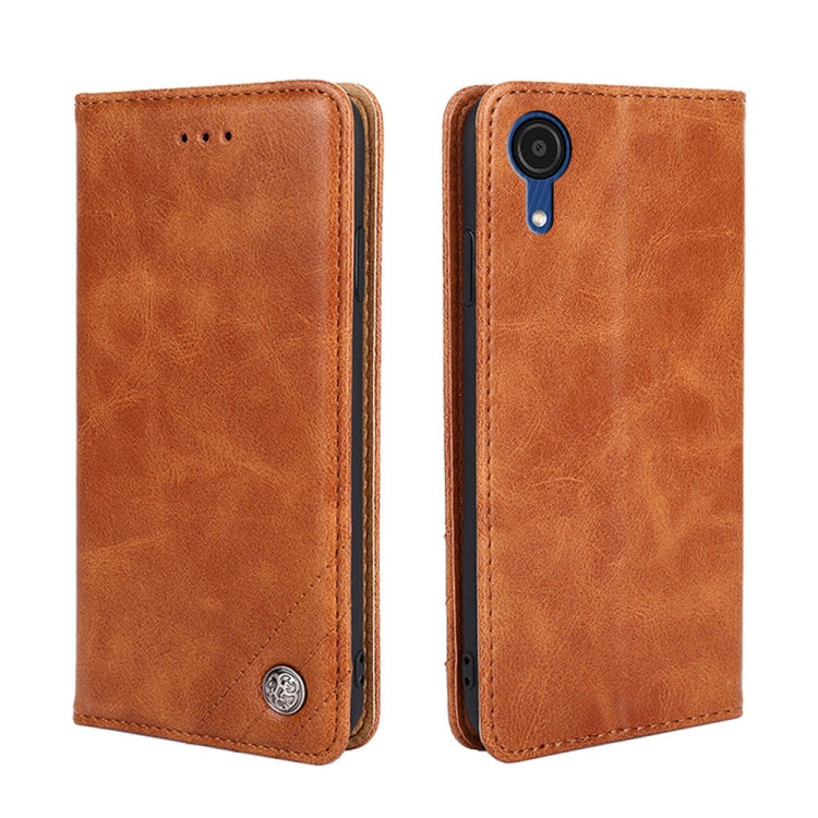 For Samsung Galaxy A03 Core Non-Magnetic Retro Texture Leather Phone Case(Brown)