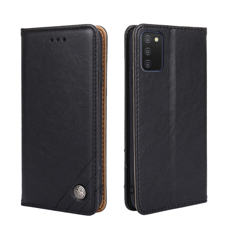 For Samsung Galaxy A03s 164mm Non-Magnetic Retro Texture Leather Phone Case(Black)