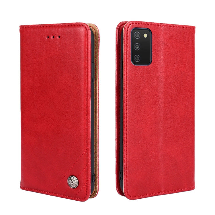 For Samsung Galaxy A03s 164mm Non-Magnetic Retro Texture Leather Phone Case(Red)