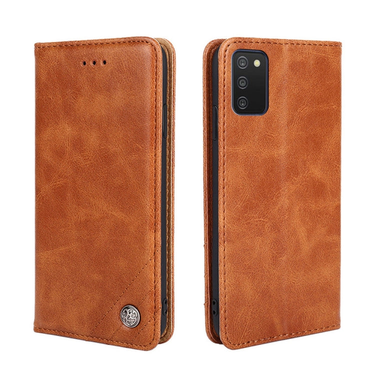 For Samsung Galaxy A03s 164mm Non-Magnetic Retro Texture Leather Phone Case(Brown)