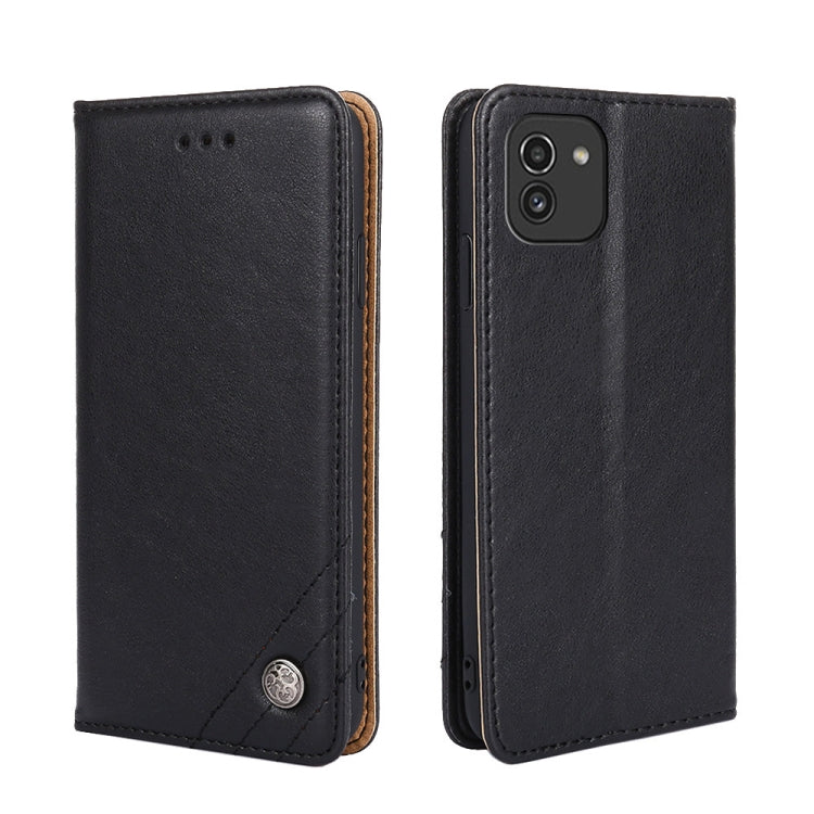 For Samsung Galaxy A03 Global Non-Magnetic Retro Texture Leather Phone Case(Black)