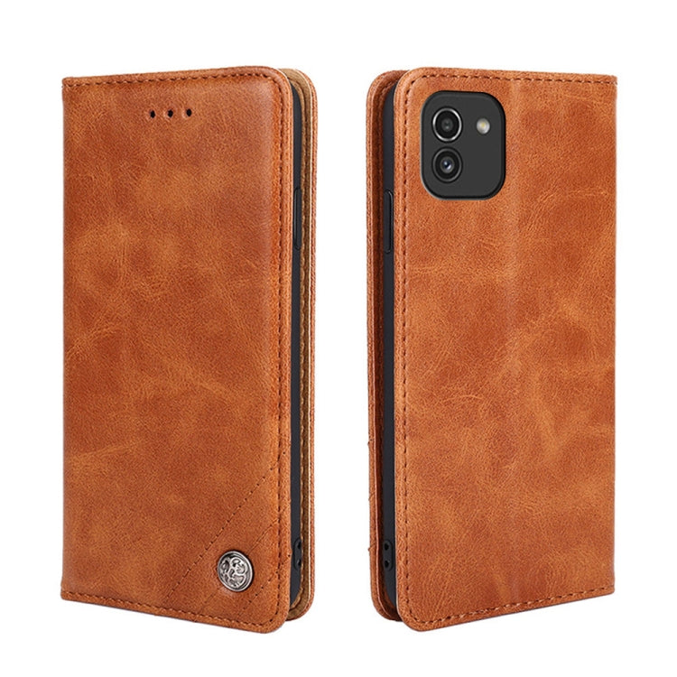 For Samsung Galaxy A03 Global Non-Magnetic Retro Texture Leather Phone Case(Brown)