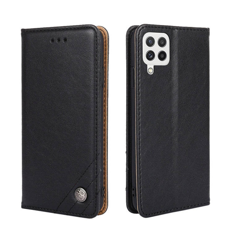 For Samsung Galaxy A22 4G Non-Magnetic Retro Texture Leather Phone Case(Black)