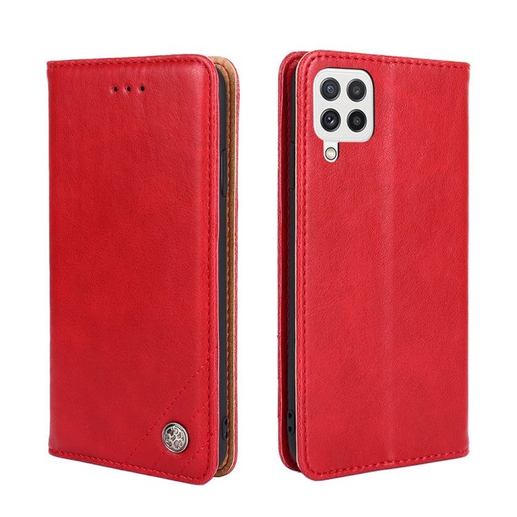 For Samsung Galaxy A22 4G Non-Magnetic Retro Texture Leather Phone Case(Red)