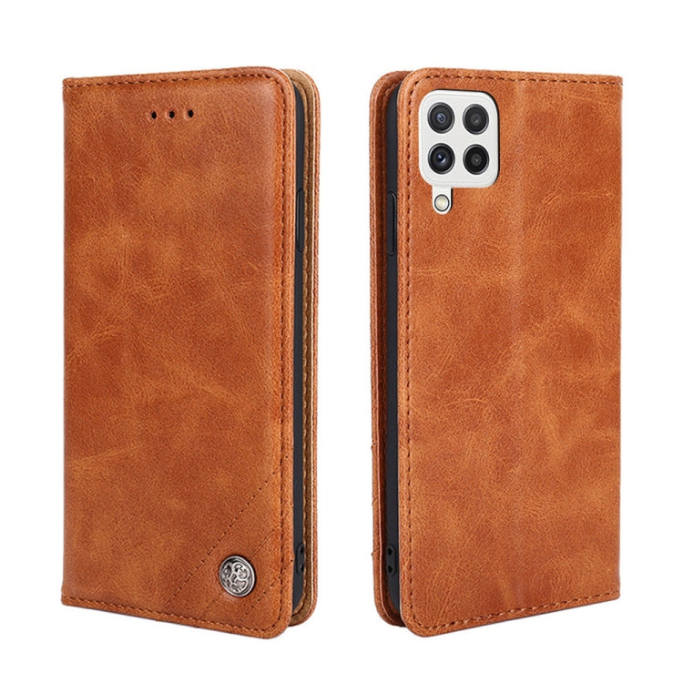 For Samsung Galaxy A22 4G Non-Magnetic Retro Texture Leather Phone Case(Brown)