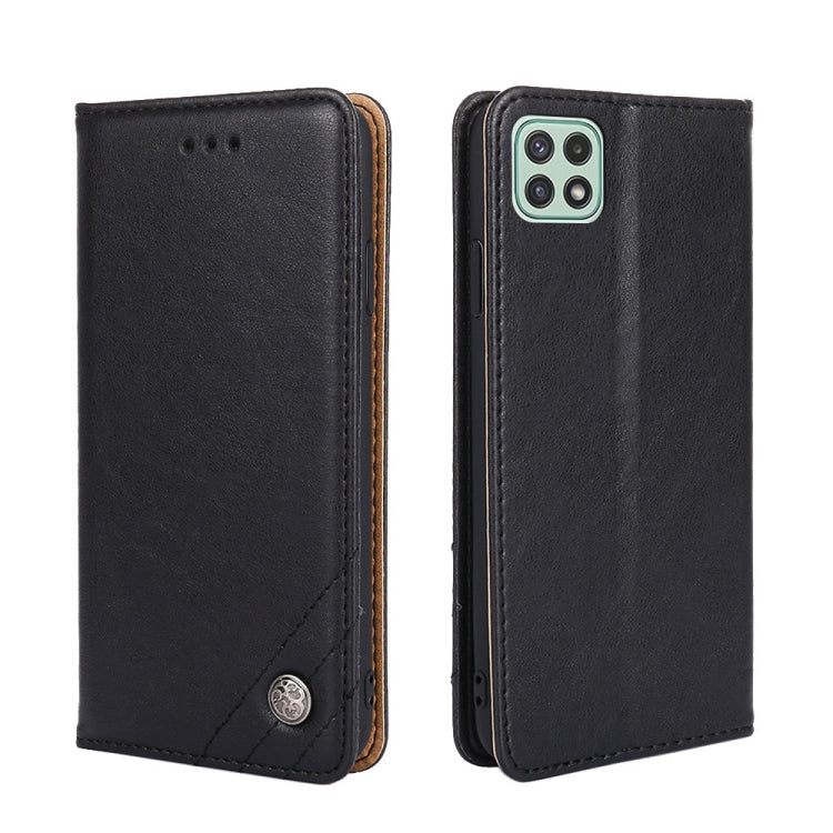 For Samsung Galaxy A22 5G Non-Magnetic Retro Texture Leather Phone Case(Black)