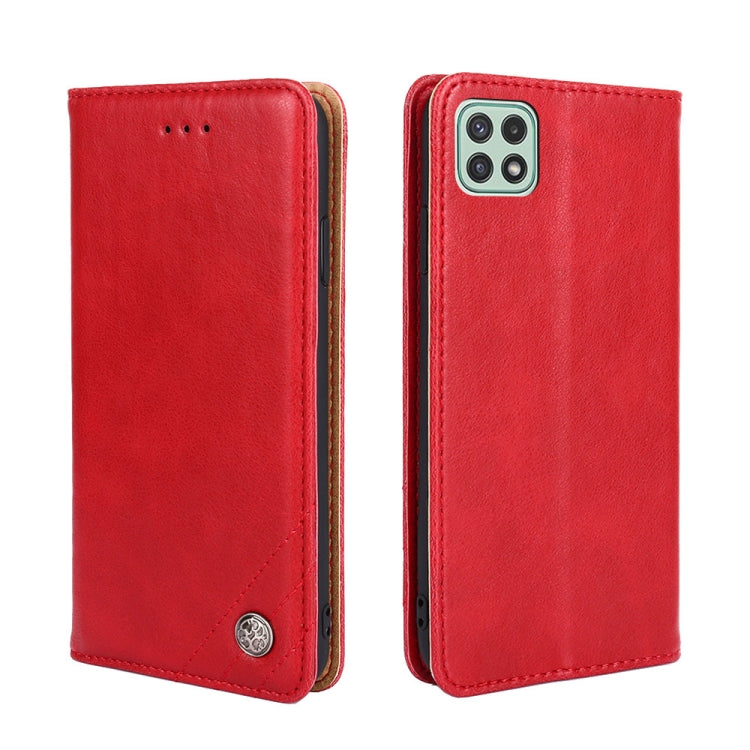 For Samsung Galaxy A22 5G Non-Magnetic Retro Texture Leather Phone Case(Red)