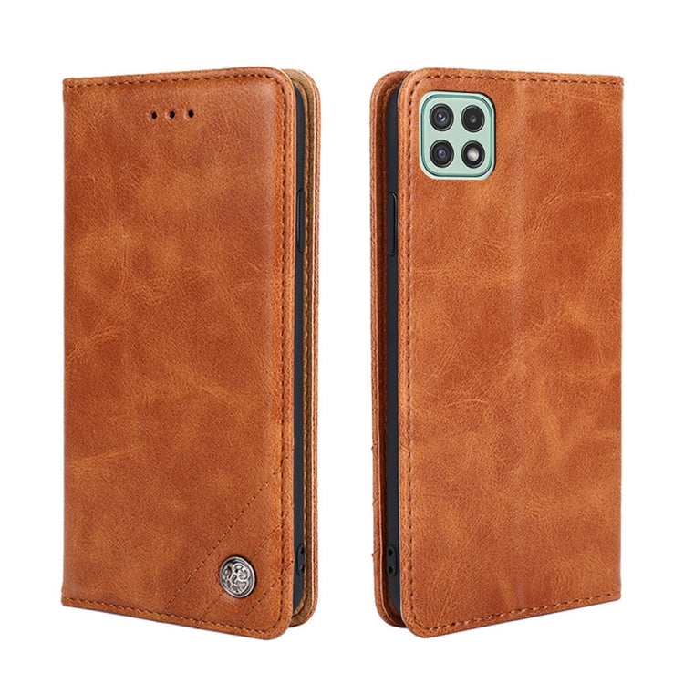 For Samsung Galaxy A22 5G Non-Magnetic Retro Texture Leather Phone Case(Brown)