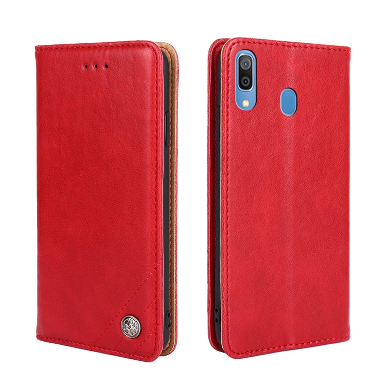 For Samsung Galaxy A30 JP Version Non-Magnetic Retro Texture Leather Phone Case(Red)
