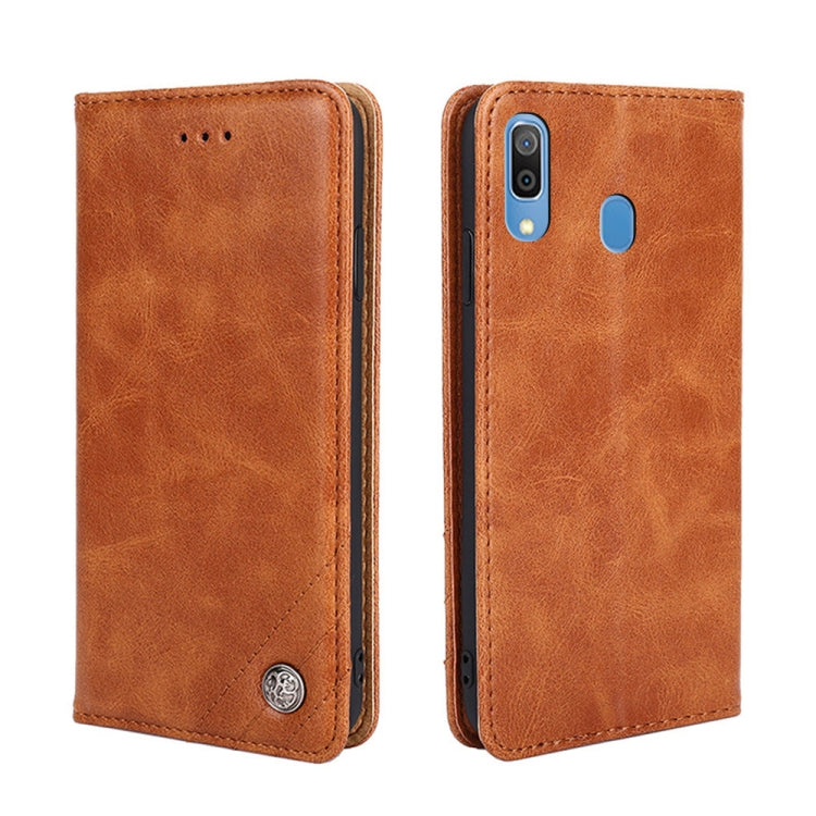 For Samsung Galaxy A30 JP Version Non-Magnetic Retro Texture Leather Phone Case(Brown)