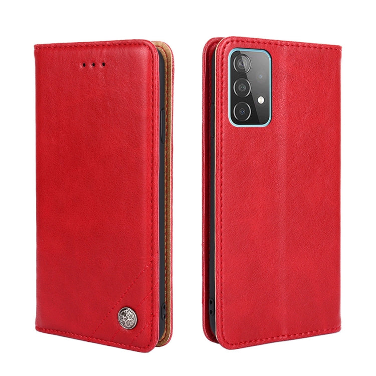 For Samsung Galaxy A52 5G / 4G / A52s 5G Non-Magnetic Retro Texture Leather Phone Case(Red)