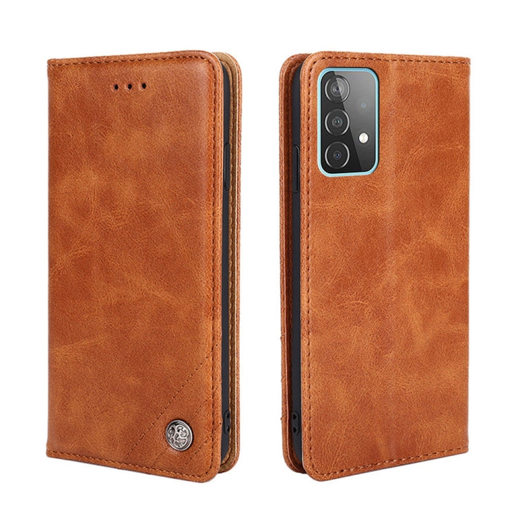 For Samsung Galaxy A52 5G / 4G / A52s 5G Non-Magnetic Retro Texture Leather Phone Case(Brown)