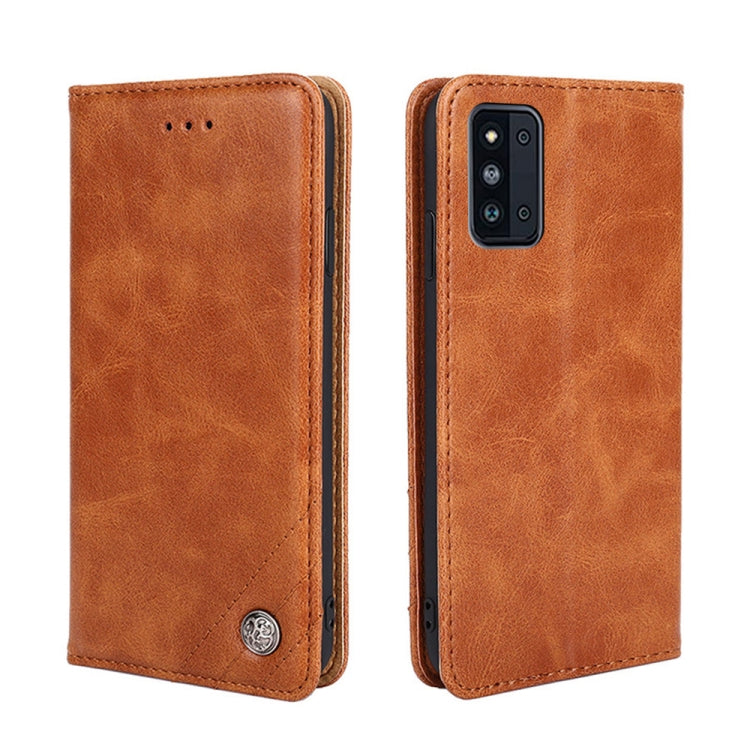 For Samsung Galaxy F52 5G Non-Magnetic Retro Texture Leather Phone Case(Brown)