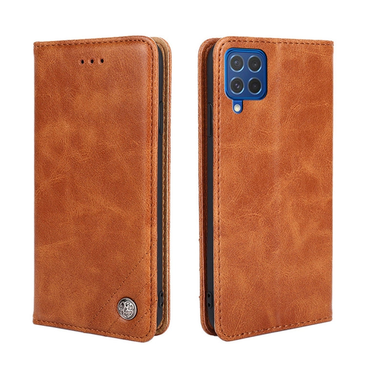 For Samsung Galaxy F62 / M62 Non-Magnetic Retro Texture Leather Phone Case(Brown)