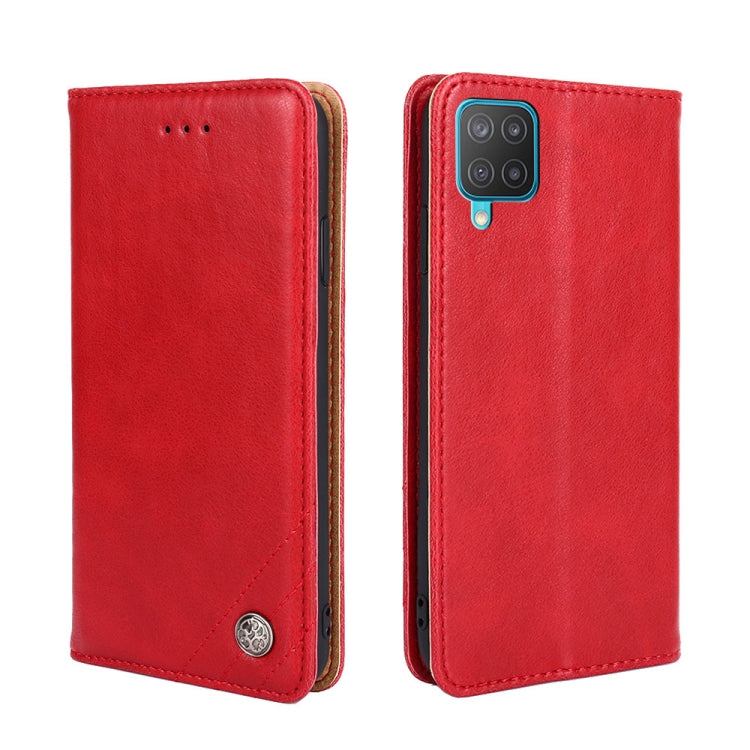 For Samsung Galaxy M12 / F12 Non-Magnetic Retro Texture Leather Phone Case(Red)