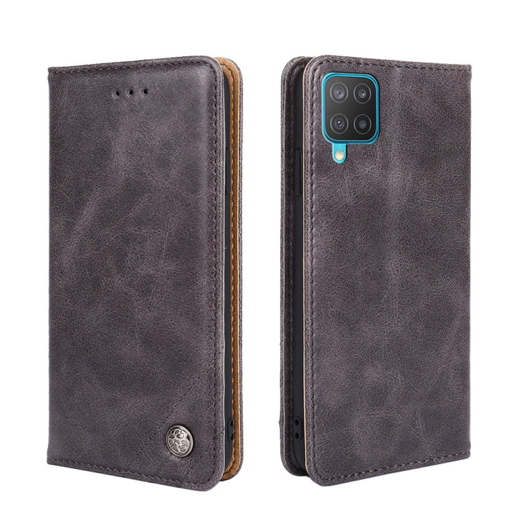For Samsung Galaxy M12 / F12 Non-Magnetic Retro Texture Leather Phone Case(Brown)