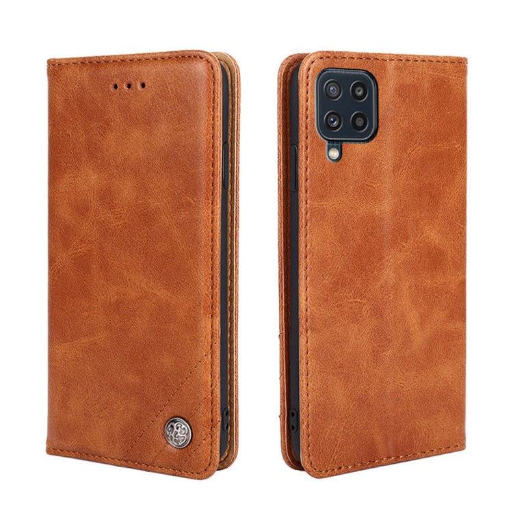 For Samsung Galaxy M32 Global Non-Magnetic Retro Texture Leather Phone Case(Brown)