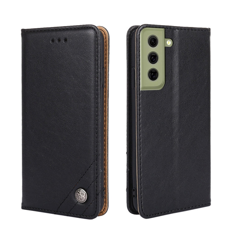 For Samsung Galaxy S21 FE Non-Magnetic Retro Texture Leather Phone Case(Black)