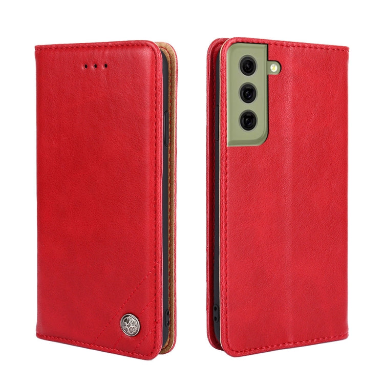 For Samsung Galaxy S21 FE Non-Magnetic Retro Texture Leather Phone Case(Red)
