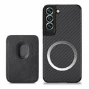 For Samsung Galaxy S22 5G Carbon Fiber Leather Card Magsafe Phone Case(Black)