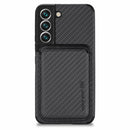 For Samsung Galaxy S22 5G Carbon Fiber Leather Card Magsafe Phone Case(Black)