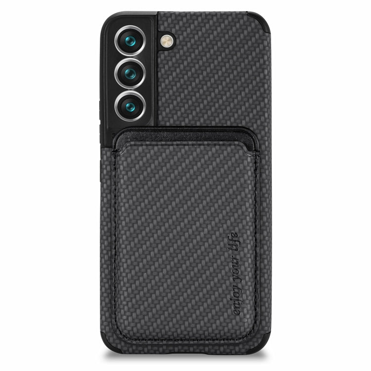 For Samsung Galaxy S22 5G Carbon Fiber Leather Card Magsafe Phone Case(Black)