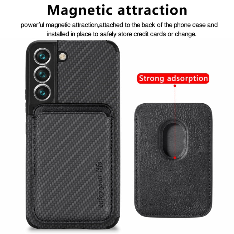 For Samsung Galaxy S22 5G Carbon Fiber Leather Card Magsafe Phone Case(Black)
