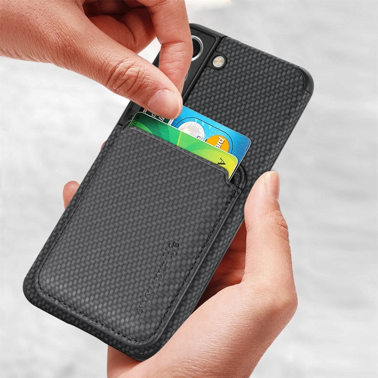For Samsung Galaxy S22 5G Carbon Fiber Leather Card Magsafe Phone Case(Black)