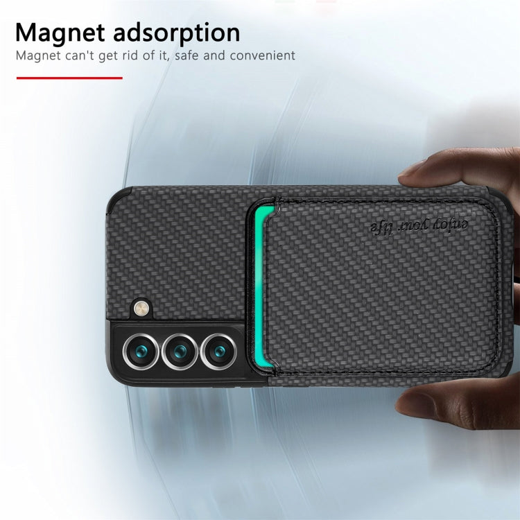 For Samsung Galaxy S22 5G Carbon Fiber Leather Card Magsafe Phone Case(Black)