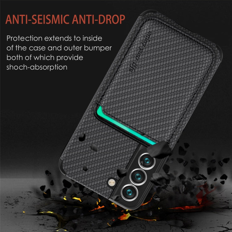For Samsung Galaxy S22 5G Carbon Fiber Leather Card Magsafe Phone Case(Black)