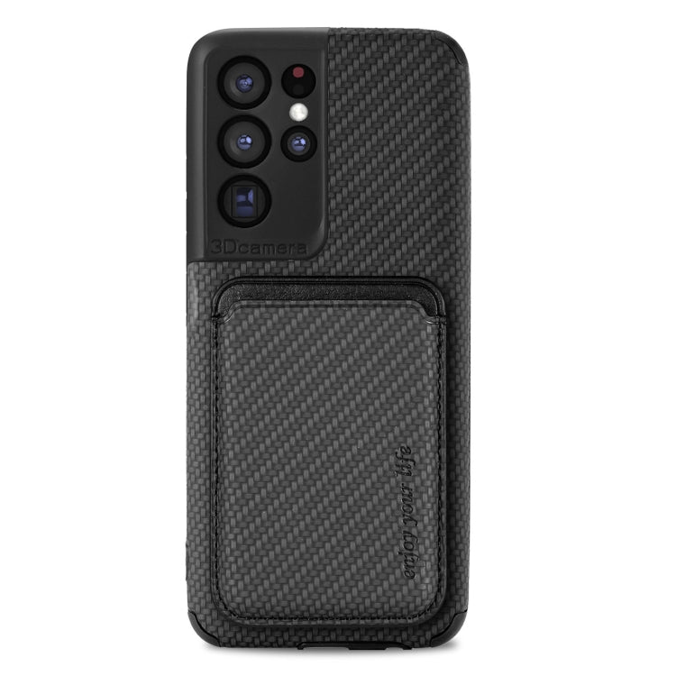 For Samsung Galaxy S21 Ultra 5G Carbon Fiber Leather Card Magsafe Phone Case(Black)