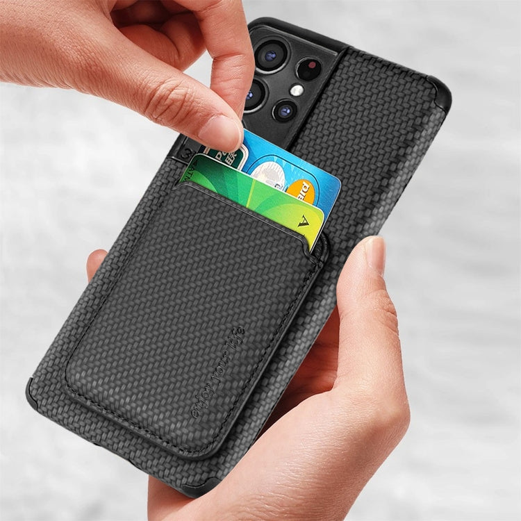For Samsung Galaxy S21 Ultra 5G Carbon Fiber Leather Card Magsafe Phone Case(Black)