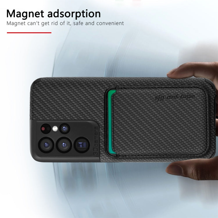 For Samsung Galaxy S21 Ultra 5G Carbon Fiber Leather Card Magsafe Phone Case(Black)