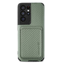 For Samsung Galaxy S21 Ultra 5G Carbon Fiber Leather Card Magsafe Phone Case(Green)
