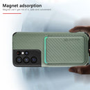 For Samsung Galaxy S21 Ultra 5G Carbon Fiber Leather Card Magsafe Phone Case(Green)