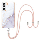 For Samsung Galaxy S22+ 5G Electroplating Marble IMD TPU Phone Case with Lanyard(White 006)