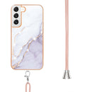 For Samsung Galaxy S22+ 5G Electroplating Marble IMD TPU Phone Case with Lanyard(White 006)