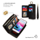 For iPhone 7 Plus / 8 Plus POLA Multi-function Fashion Zipper Magnetic Horizontal Flip Leather Case with Card Slots & Wallet & Photo Frame & Lanyard(Black)
